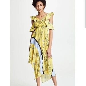 Self-Portrait Yellow and Blue Asymmetrical Dress